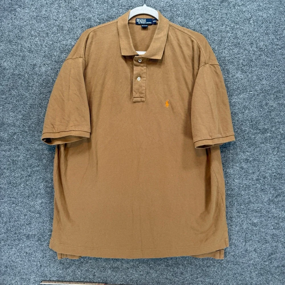 Polo Ralph Lauren Polo Shirt Mens XXL Brown Tan Pony Logo Short Sleeve Pique